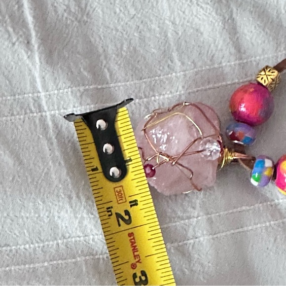 Pink Quartz Crystal Wire Wrapped Stone Pendant Necklace Handmade Leather Cord - Picture 9 of 12